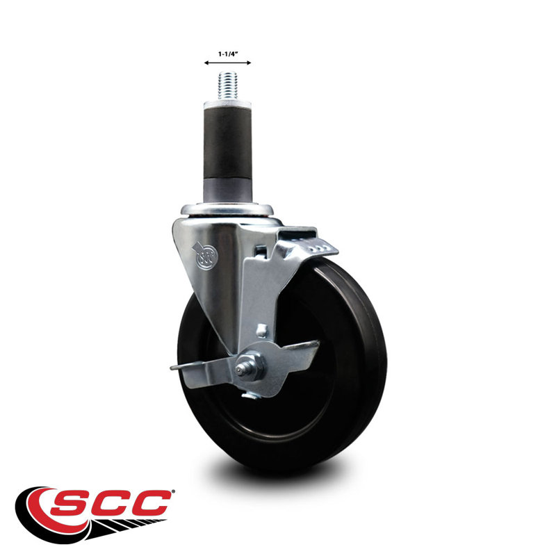 Roulettes extensibles en caoutchouc dur pivotant de 1-1 / 4 po avec frein SCC