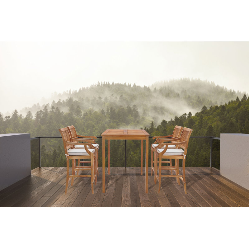 Outdoor 5 - Piece Teak Bistro Set with Cushions