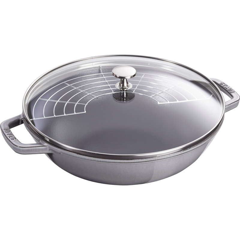 STAUB Cast Iron Non-Stick Wok, Grey, 37cm