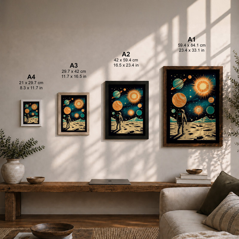 Astronaut in Space Retro - Framed Print, A3 - 42.0 x 29.7 cm, Unframed