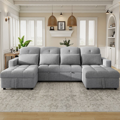 110.2" Oversized U-Shaped Sofa Versatile Sectional Sofa Pull-Out Sofa Bed With Double Storage Chaise Lounges And Two USB Ports
