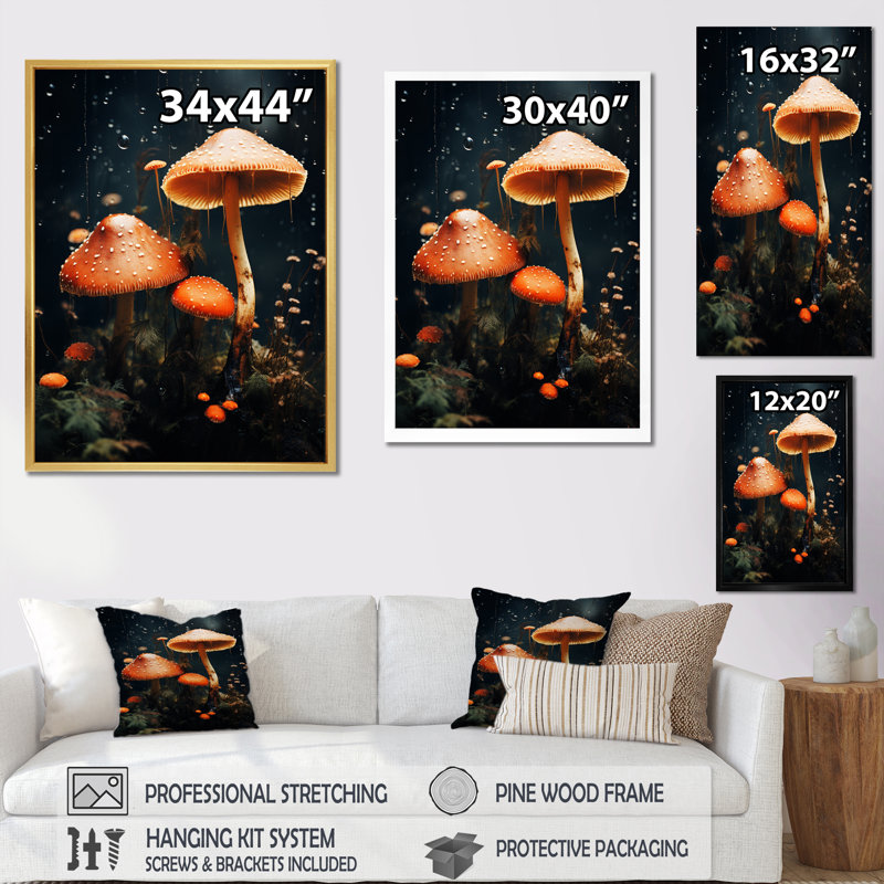 «Orange Forest Mushroom In Magical Forest», reproduction sur toile, H 32 po x l 24 po x P 1 po, Cadre flottant brun