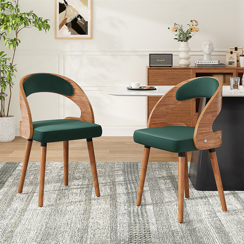Upholstered Dining Chair With Wooden Frame, Beige, 2