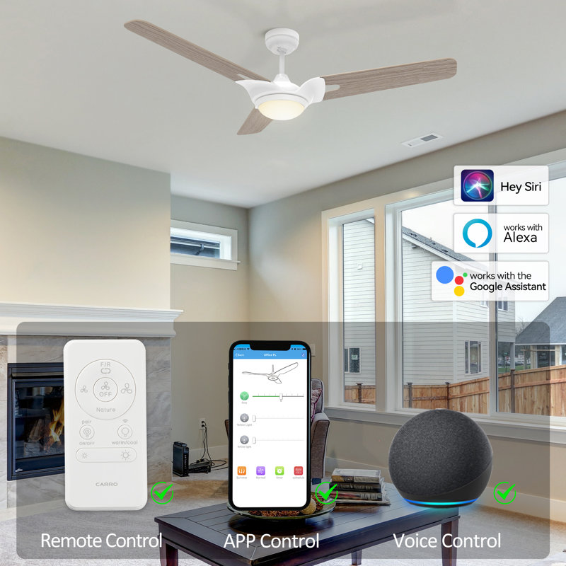 Fronniah 56'' Ceiling Fan with LED Lights, Light Wooden