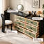 Bureau de coiffeuse à maquillage extensible et commode à 6 tiroirs, plateau de table réversible avec poignées en cuir