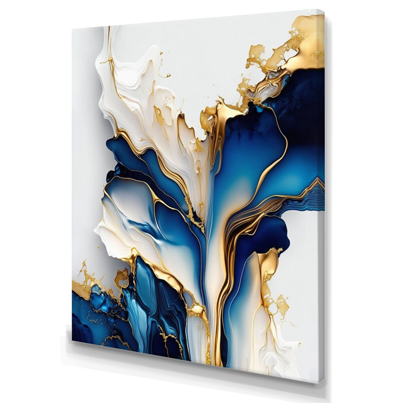 Abstract Geode Gold and Blue Marble Shape III - Modern Print on Canvas, Wrapped Canvas,  40" H x 30" W  x 1.5" D