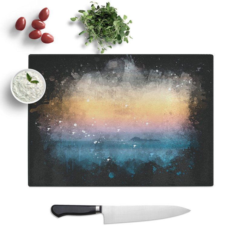 Tempered Glass Beautiful Beach Chopping Board, 20 cm x 28.5 cm