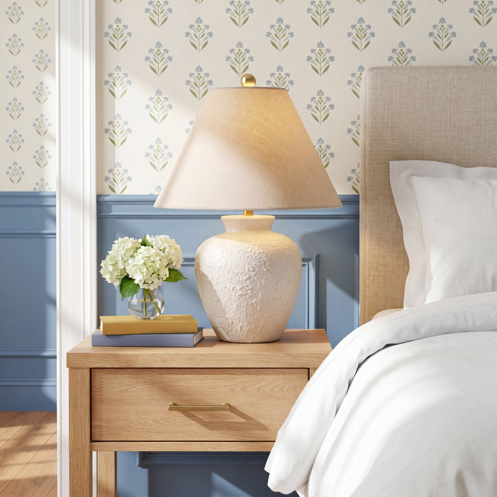 Calico Table Lamp, Cream Finish / Natural Shade