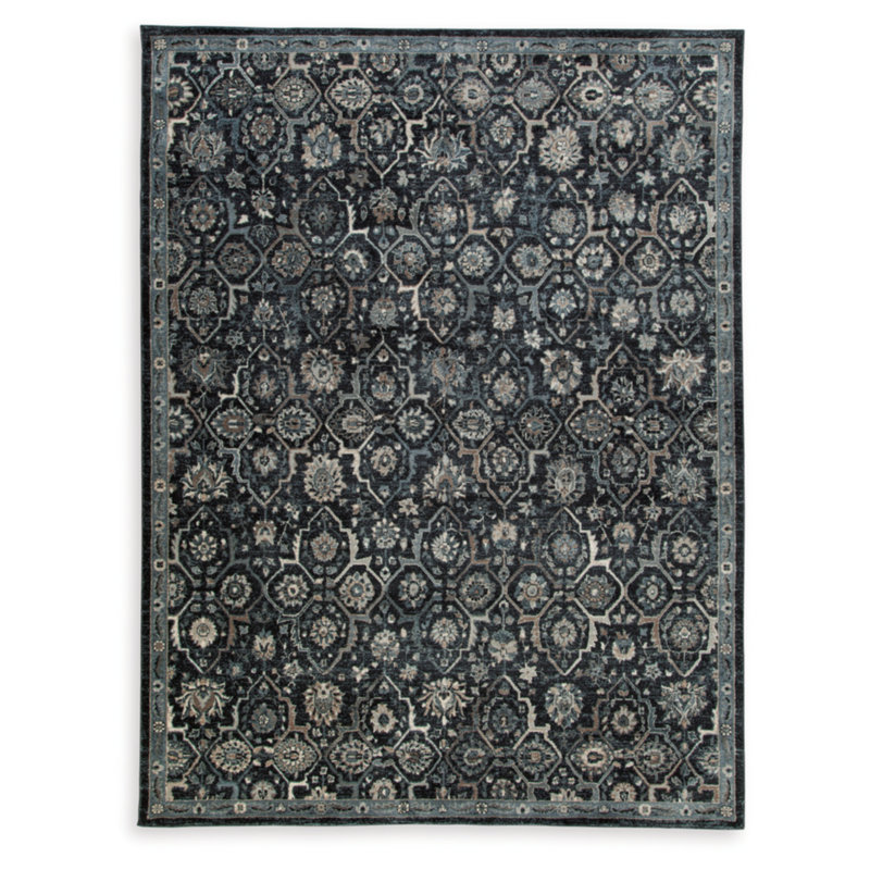 Albermarle Rectangle Floral Machine Woven Polyester Area Rug in Blue/Cream, Rectangle 7'10" x 10'6"