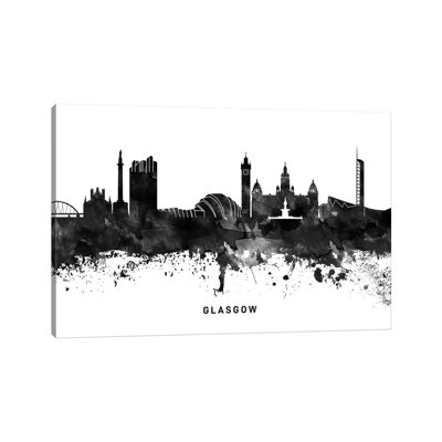 «Glasgow Skyline Black & White» par Walldecoraddict - Estampe numérique sur toile tendue avec châssis