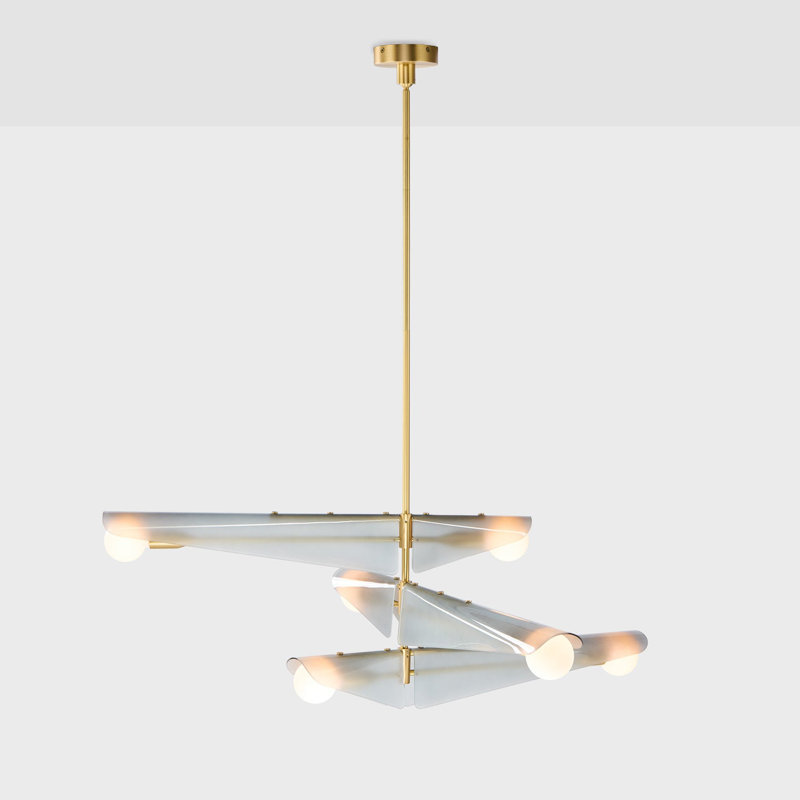 Lustre sycomore 3 niveaux, 6 lumières, Gris matinal, H 17,88 po x l 55,13 po x P 55,13 po