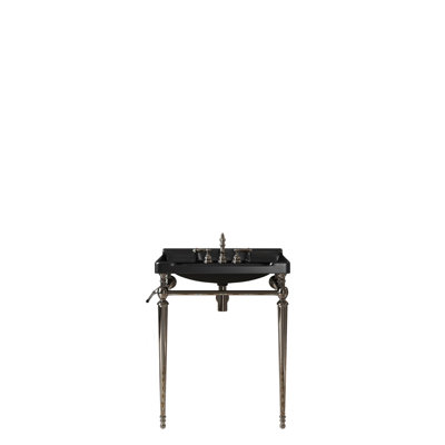 Lavabo console de salle de bain, meuble-lavabo mural en céramique avec 3 trous pré-percés, pieds de support autoportants en acier inoxydable avec barre à serviettes, sans robinet