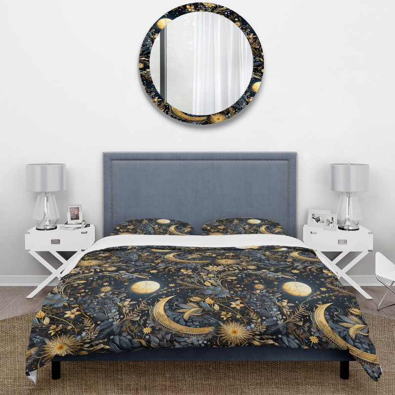 Motif céleste bleu II - ensemble de housse de couette Boho - polyester microfibre