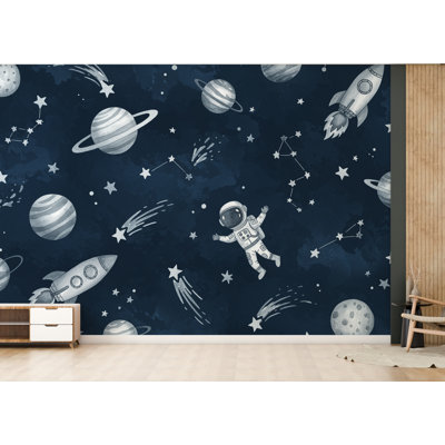 Adhésif décoratif aquarelle espace | Murale astronaute | Papier peint Outer Space | Étoiles et planètes, art mural | Décoration astronomique 736RS (Peel-N-Stick) RS736