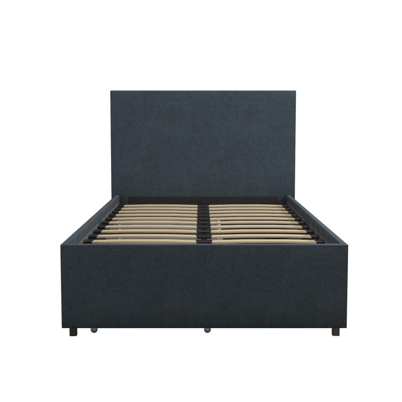 Upholstered Storage Bed, Single (3'), Navy Blue