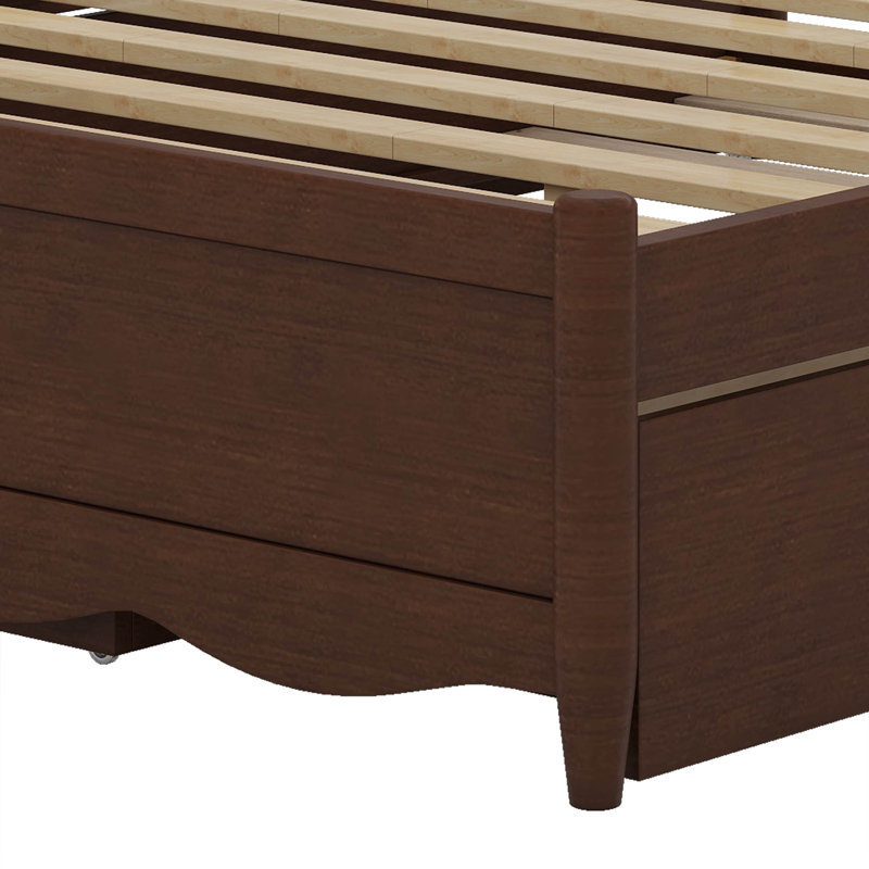 Grand lit plateforme avec tiroirs de rangement et lit gigogne simple TG, Noyer