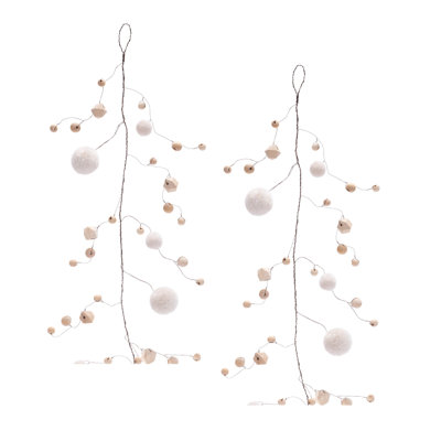 Wood Bead and Puff Ball Garland (Set of 2)