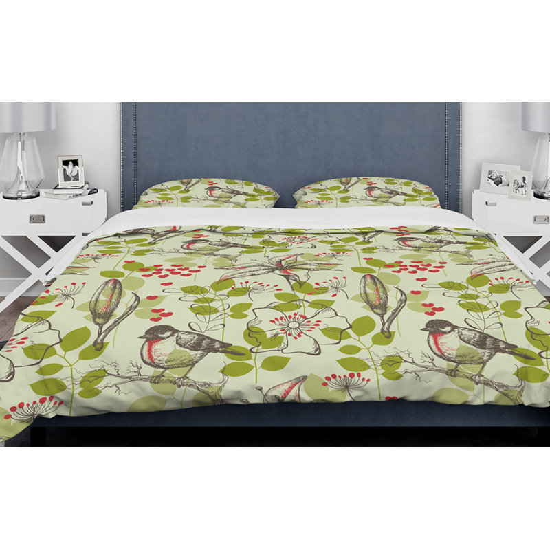 Ensemble de housse de couette designart petites oiseaux et lilies et little hearts