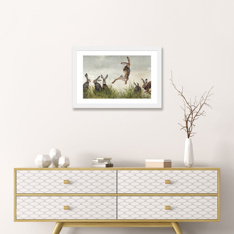 «Hijinx» par Maggie Vandewalle - impression d'art graphique, H 16 po x l 24 po x P 1 po, Papier avec cadre blanc