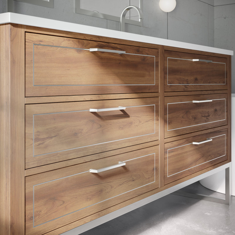Markham 60'' W Double Vanity, Walnut, White Quartz, Brushed Nickel