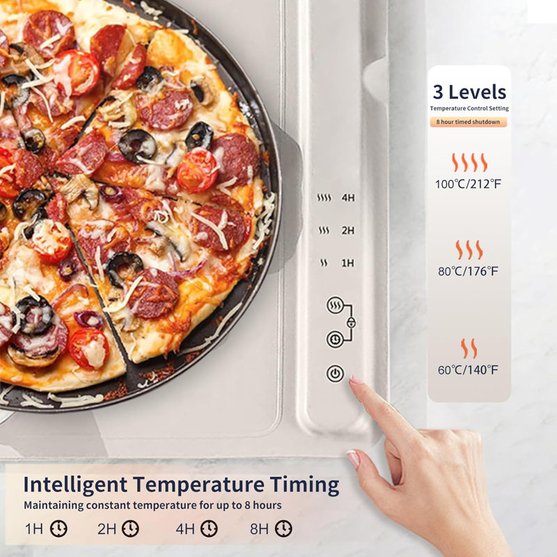 Fast Heating Warming Mat for Food with 3 Temperature and 4 Timer Settings