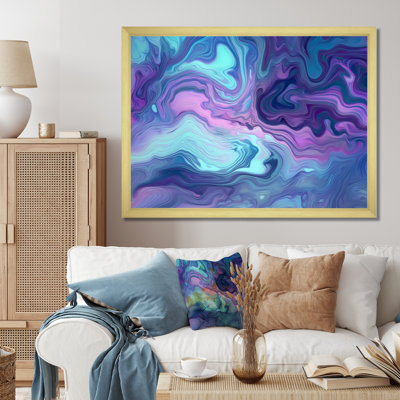 Turquoise mauve marbré fusion II - impression sur toile abstraite