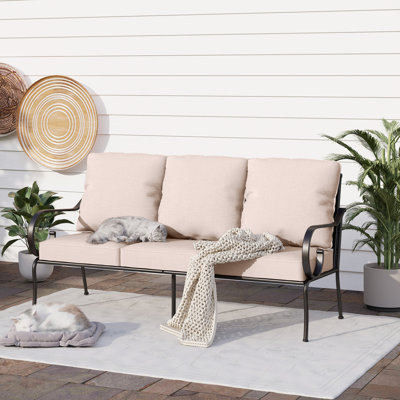 Asfand 74.4'' Metal Outdoor Patio Sofa with Cushions