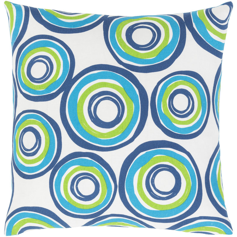 Geometric Down Throw Pillow, 22" H x 22" W x 5" D, Bright Blue/Grass Green/Dark Blue/White