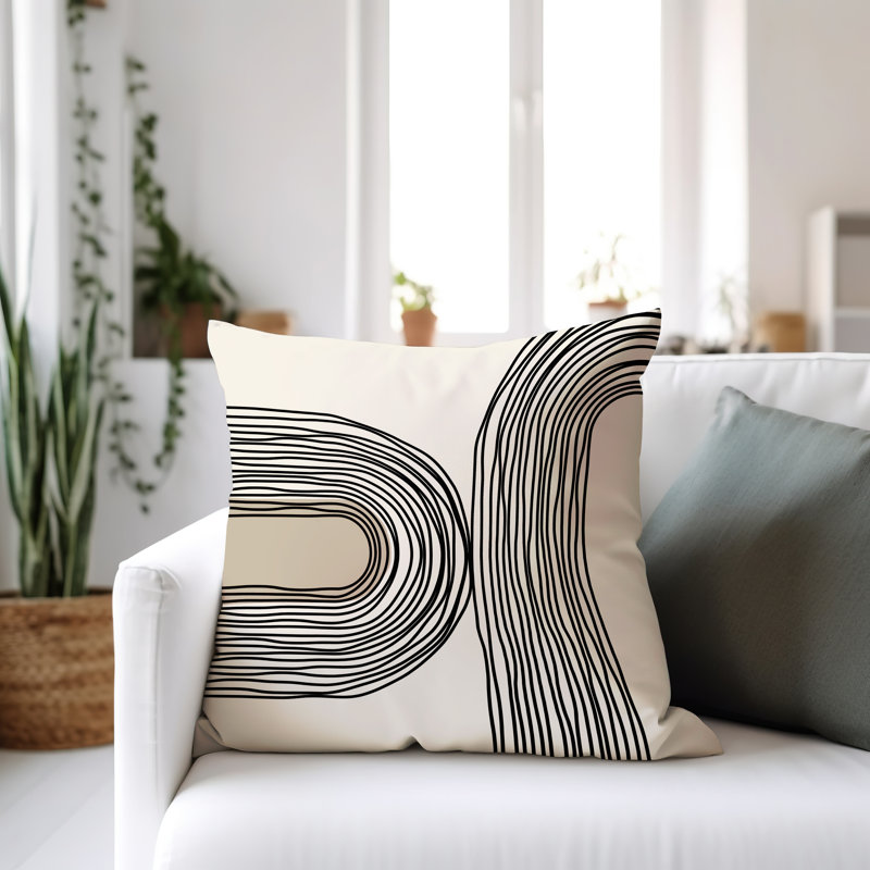 Coussin décoratif réversible intérieur / extérieur Cassie, H 17 po x l 17 po, Beige / crème / noir