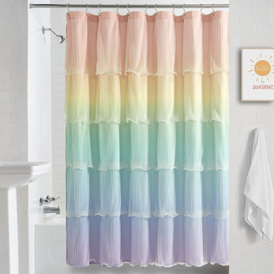 Miguez Ruffled Shower Curtain Rainbow Single