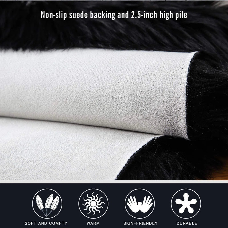 Ismene Solid Colour Shag Area Rug, Rectangle 60 x 120 cm, Black