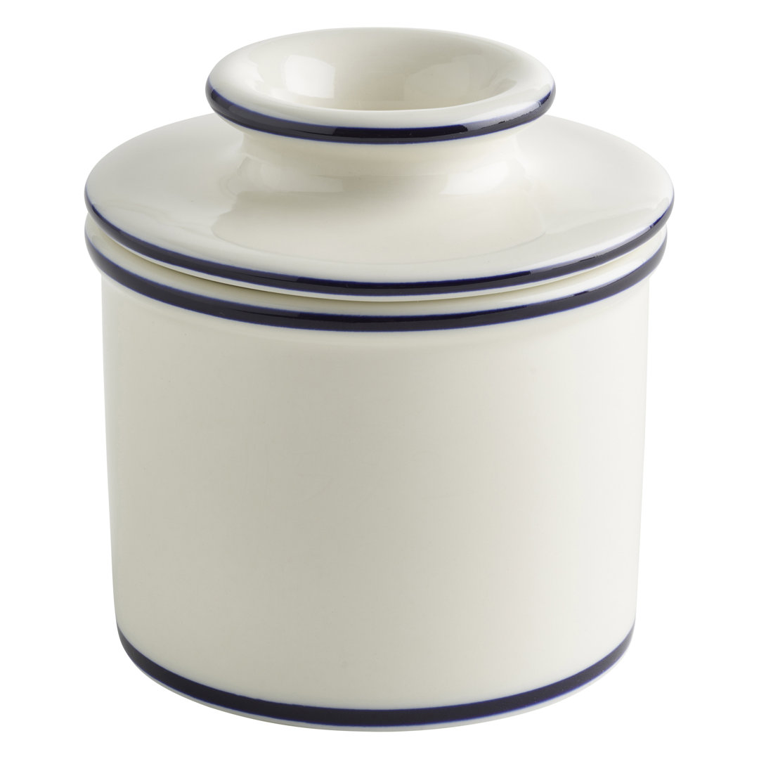 Butter Bell - The Original Butter Bell Crock, Le Bistro, White with Blue Banding Butter Bell