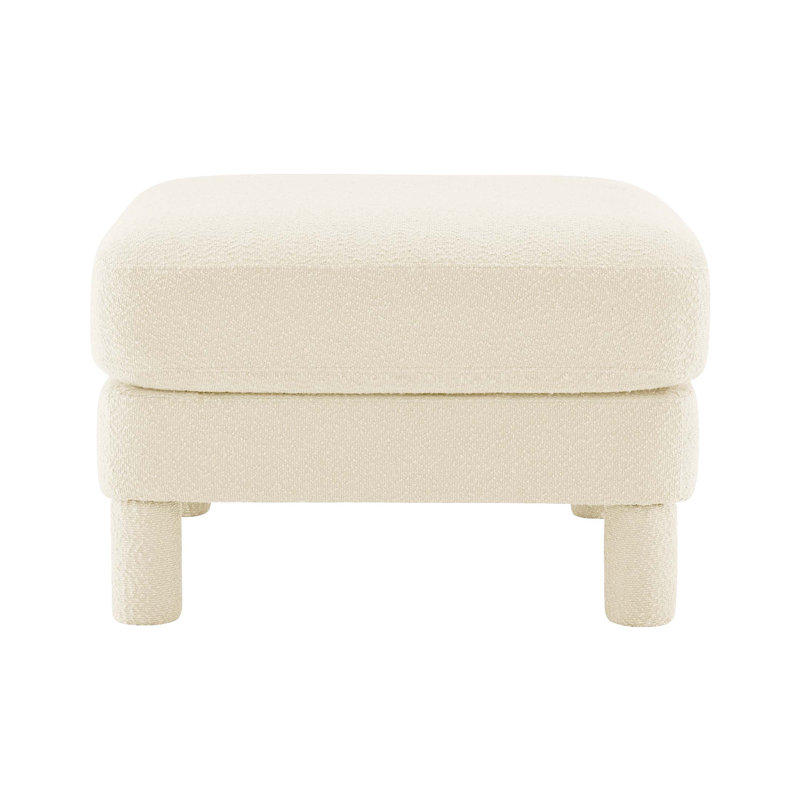 Modern Boucle Fabric Ottoman With Curved Armrests And Cylindrical Legs For Ultimate Comfort And Style, Beige