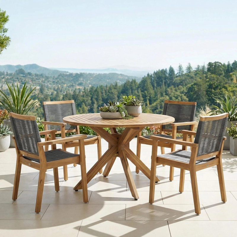Natalia 4 - Person Acacia Patio Dining Set with Round Table