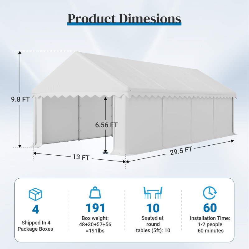 Auvent de mariage blanc imperméable - Abri de fête extérieur résistant aux rayons UV avec portes enroulables, ventilation et bandes réfléchissantes pour réceptions, marchés, événements dans la cour