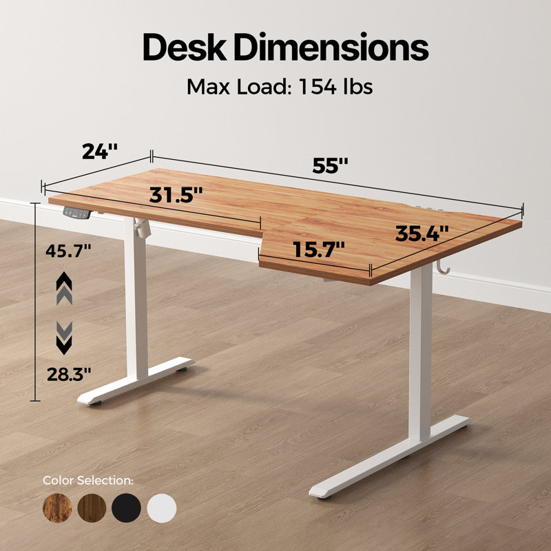 Bureau debout en L de 55 po pour bureau à domicile, bureau électrique à hauteur réglable avec contrôleur de mémoire, facile à assembler