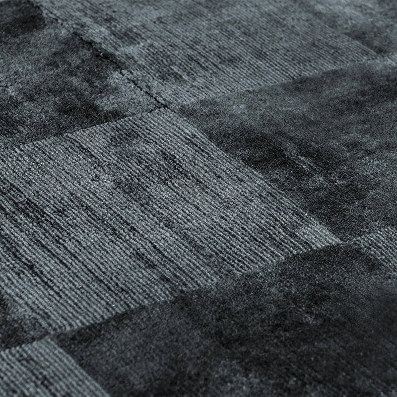 Handmade Dark Blue Viscose Checkered Rectangular Rug 5' x 8'