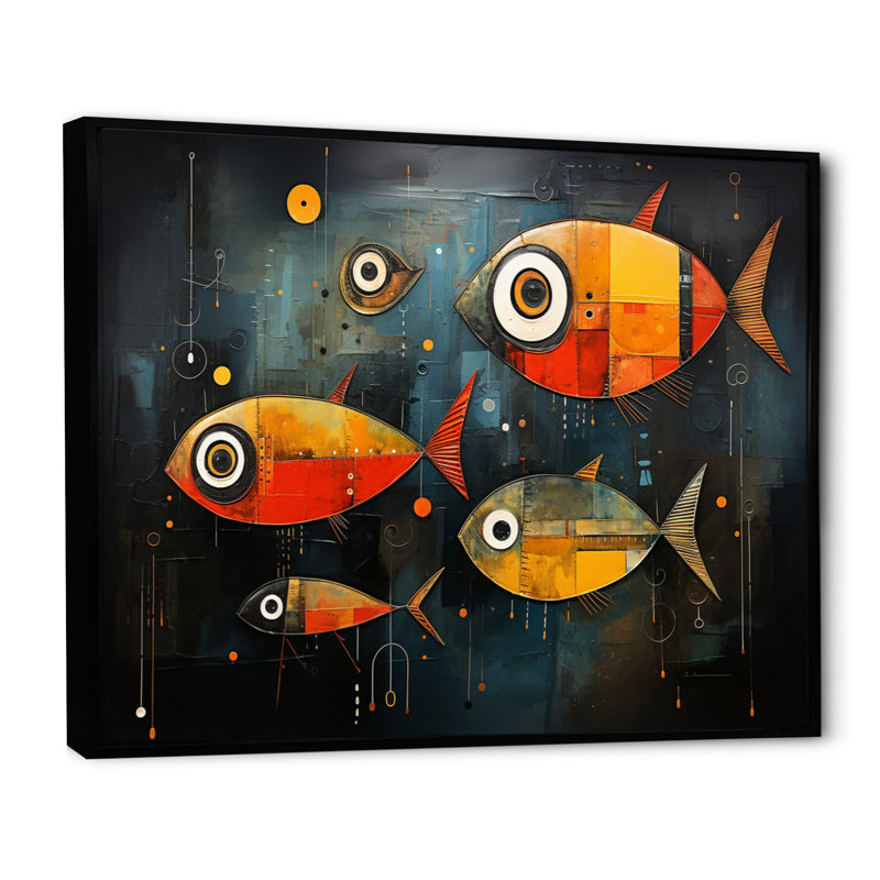Attison Minimalisme - Collages de poissons III - impression, Cadre flottant noir, H 34 po x l 44 po x P 1,5 po