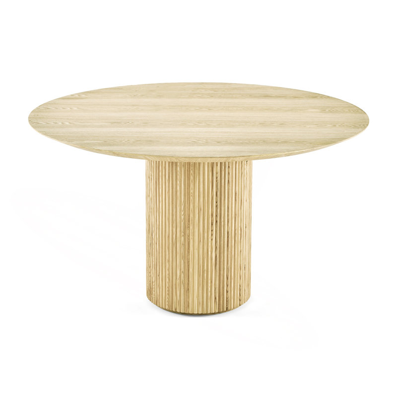 Fluted Natural Wood Round Dining Table