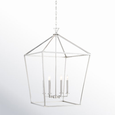 Hastings 6 - Light Lantern Geometric Chandelier in Satin Nickel