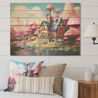 Pink Cottage Garden Gateway III - Paysage sur bois