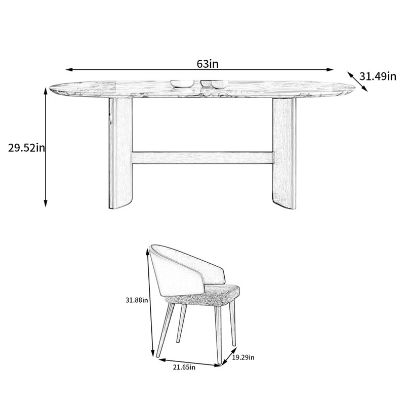 Ensemble repas pour 6 personnes, H 29,52 po x L 63 po x l 31,49 po