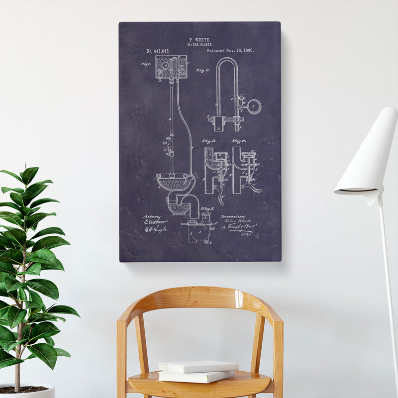 Toilet Water Closet Patent Dark - Wrapped Canvas Print, 60cm H x 40cm W x 3cm D