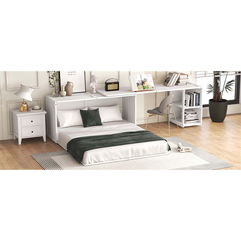 Lit escamotable avec bureau rotatif Murphy, Blanc