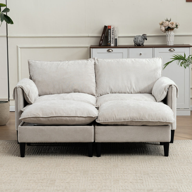 Causeuse avec rangement et repose-pieds, Beige