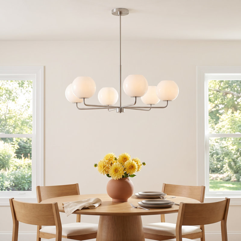Jorund 6 - Light Dimmable Shaded / Spider Chandelier, Brushed Steel, Yes
