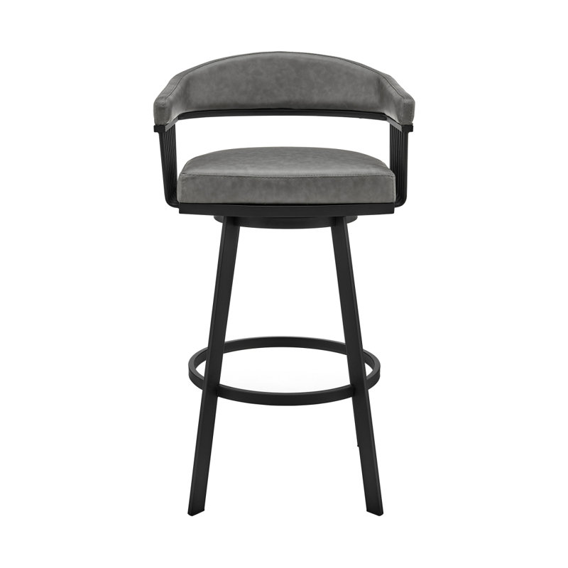 Tabouret de bar pivotant avec structure ouverte en métal et accoudoirs à lattes