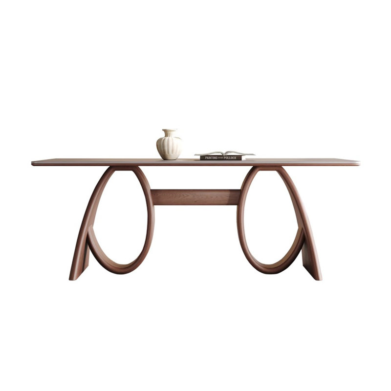 62.99"Nordic minimalist brown solid wood rectangular stone slab dining table, 29.53" H x 62.99" W x 31.5" D