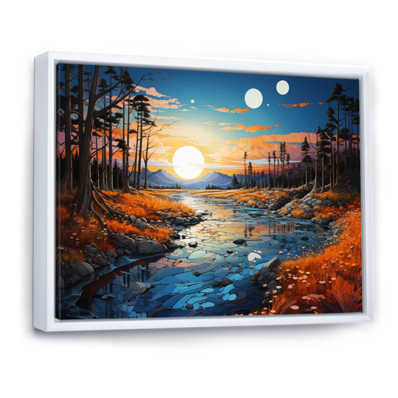 River River Miroirs IV - Paysages, art mural, salon, H 24 po x l 32 po x P 1 po, Cadre flottant blanc