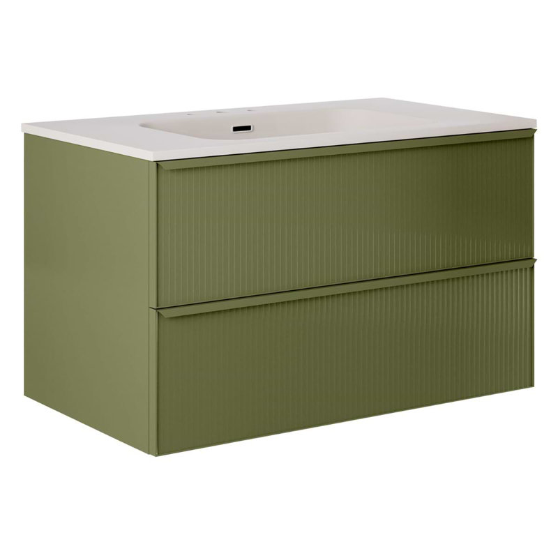 Astor 42" Single Vanity With Integrated White Solid Surfacetop, Olive Green, 36"